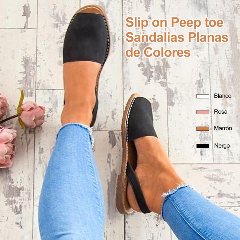 Slip on Peep toe Sandalias Planas de Colores