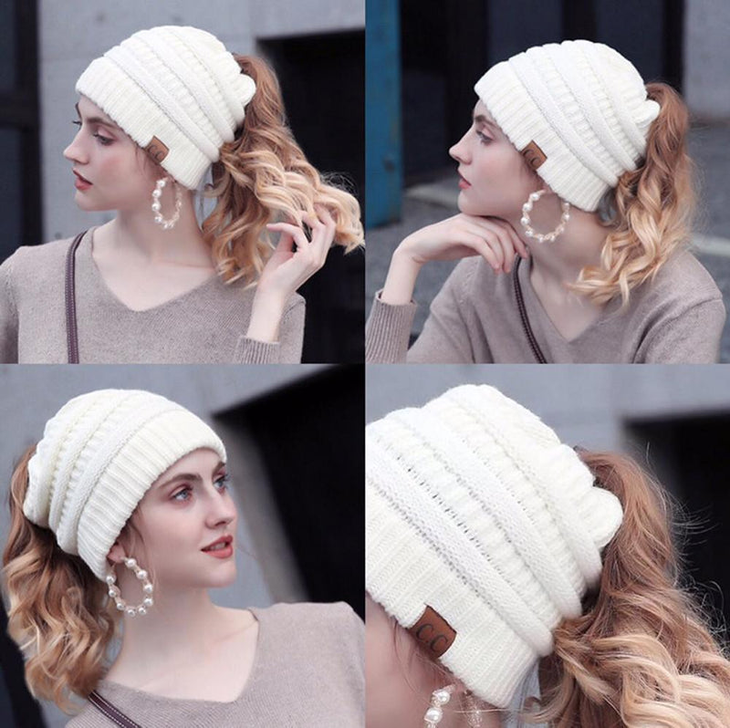 Soft Knit Ponytail Beanie Hat