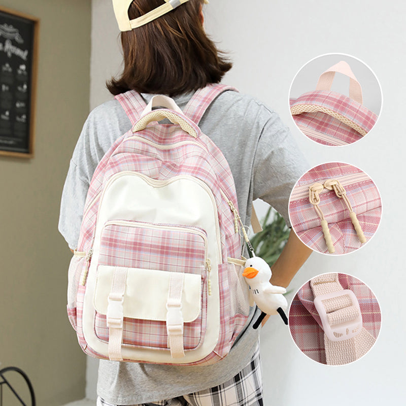 Large Capacity Plaid Schoolbag