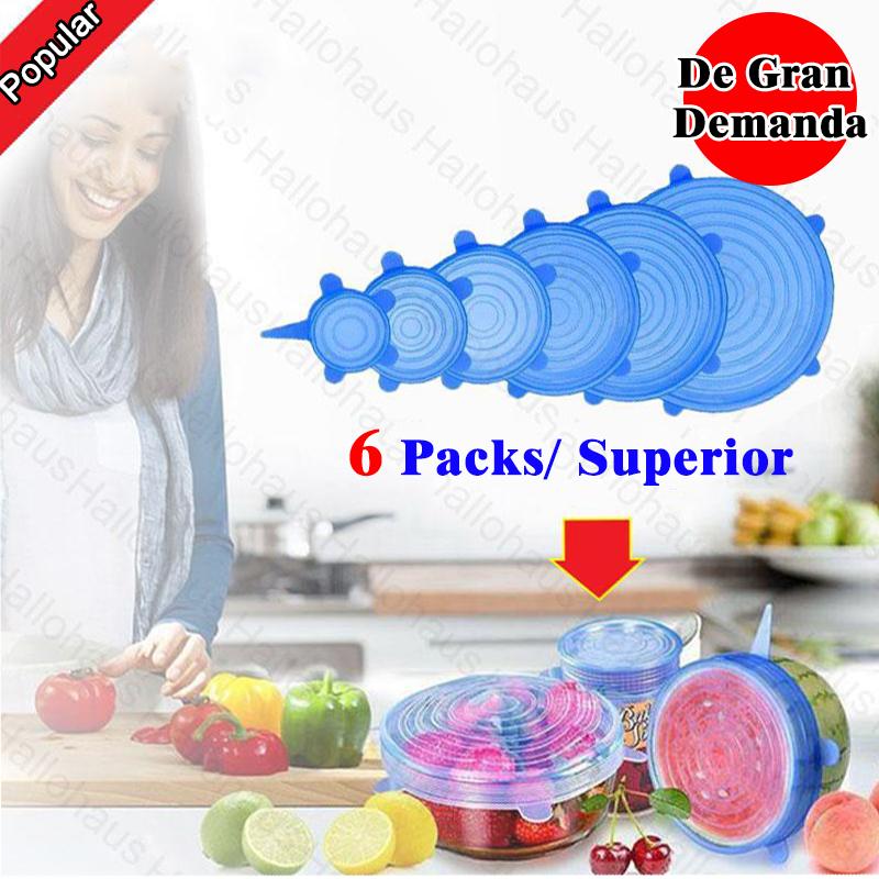 Tapas Elásticas de Silicona , 6 pcs (Azul)