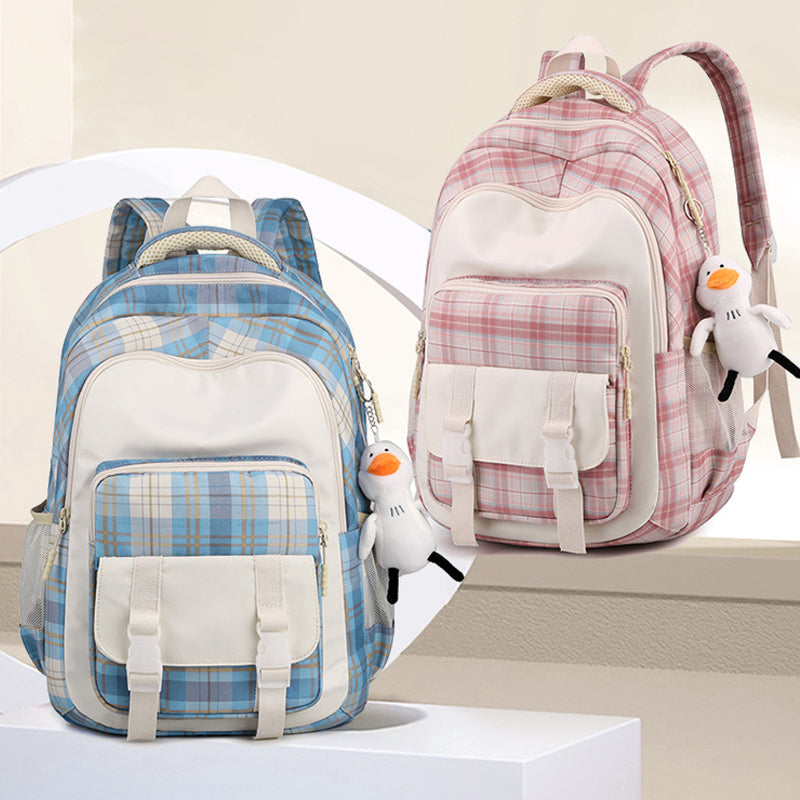 Large Capacity Plaid Schoolbag