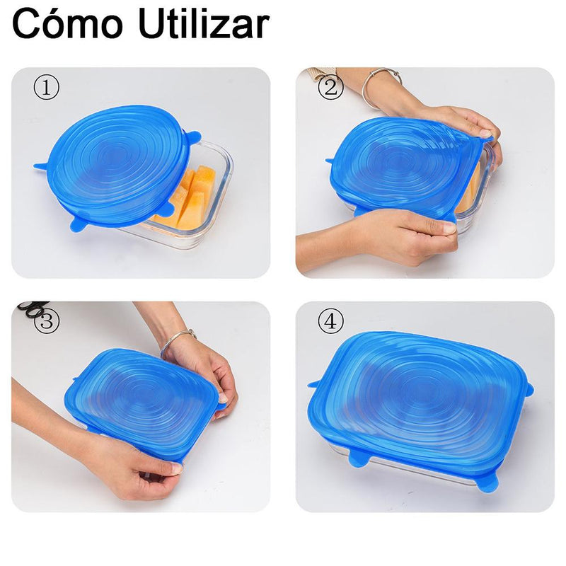 Tapas Elásticas de Silicona , 6 pcs (Azul)