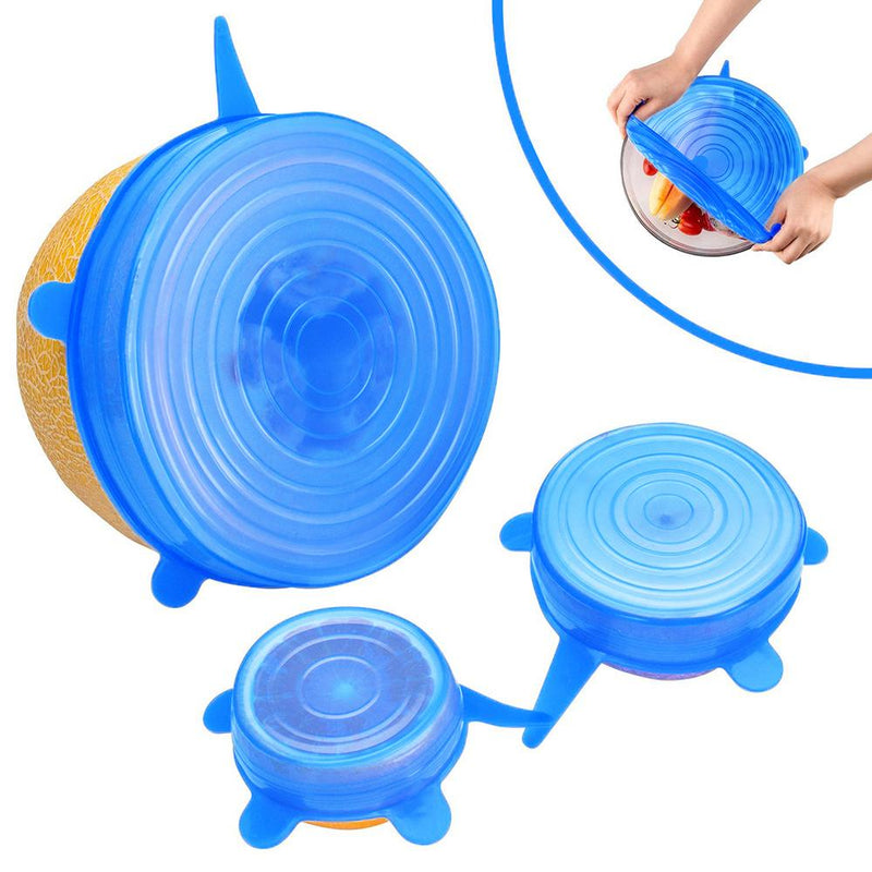 Tapas Elásticas de Silicona , 6 pcs (Azul)