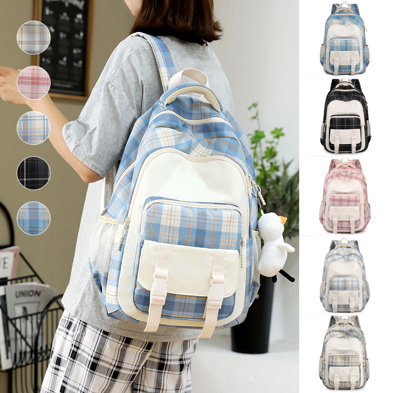 Large Capacity Plaid Schoolbag