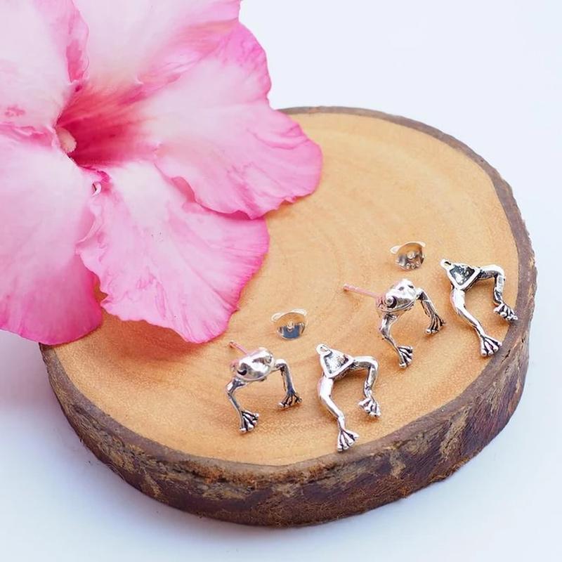 Boucles d'Oreilles Grenouille Vintage, Bijoux d'Amant de Grenouille