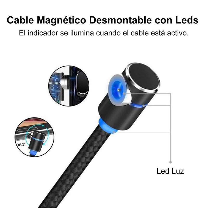 3 En 1 Cable de Carga Magnético, Lightning, Micro y Type C, 2m