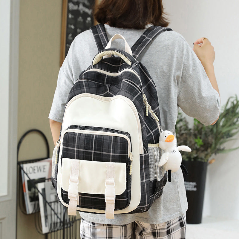 Large Capacity Plaid Schoolbag