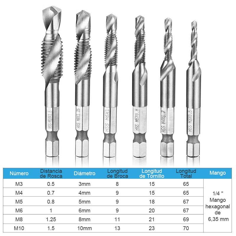 Domom® Brocas de Taladro de Perforar y Roscar 6 piezas