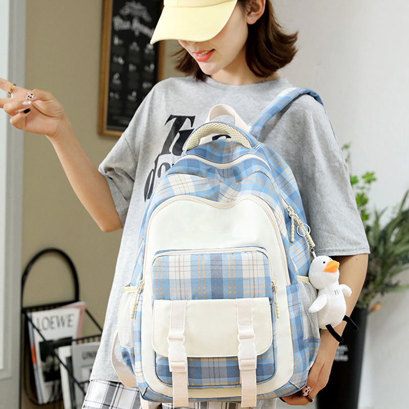 Large Capacity Plaid Schoolbag