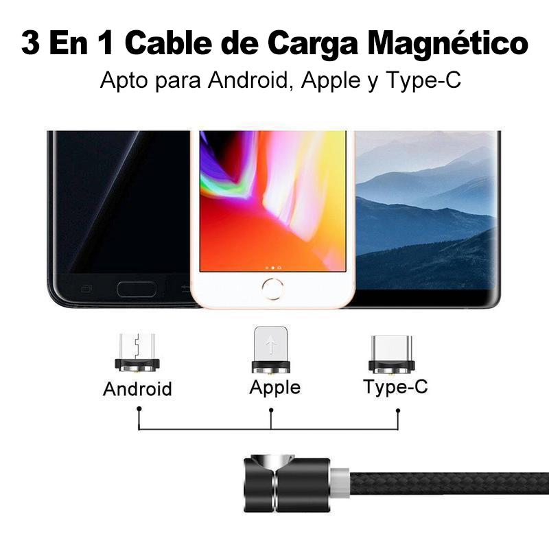 3 En 1 Cable de Carga Magnético, Lightning, Micro y Type C, 2m