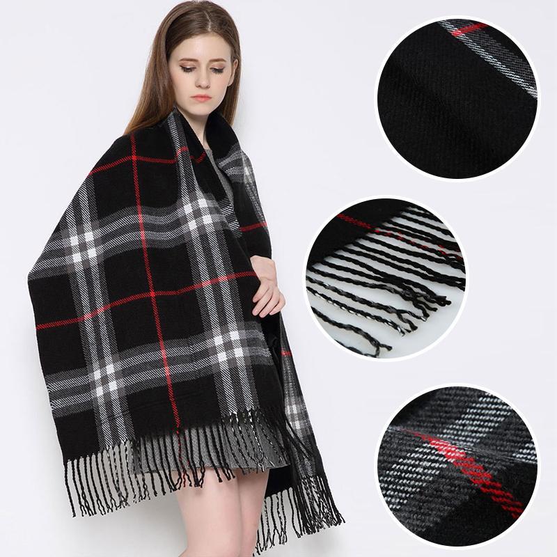 Plaid Shawl Wrap With Pockets