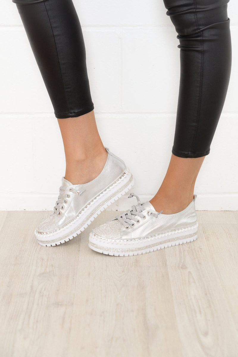 SNEAKERS AUS DIAMOND SILVER LEDER